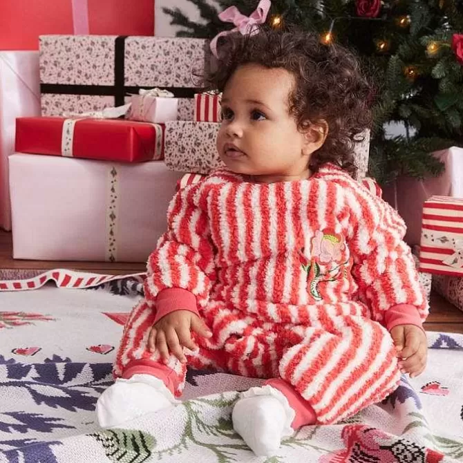 Baby Clothing*Cath Kidston Rose Embroidery Baby Fleece Romper Suit